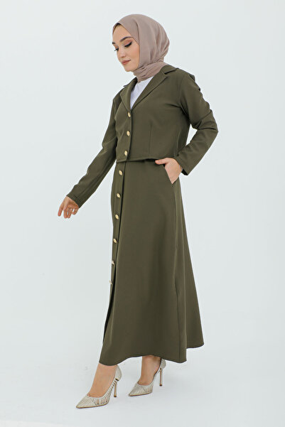 Tesettür Dünyası Skirt Button Detailed Jacketed Suit TSD231217 Khaki