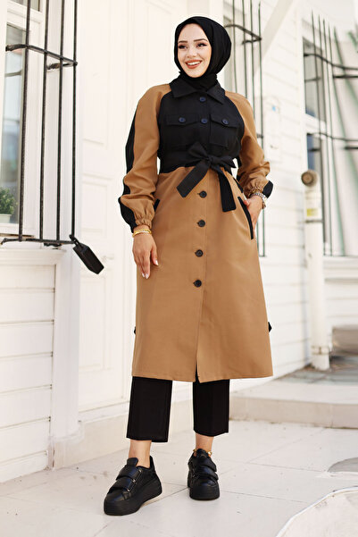 Tesettür Dünyası tsd 240812   Μοντέλο Καμπαρντίνα με ελαστικό μανίκι σε μαύρο χρώμα