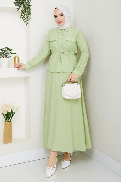 Tesettür Dünyası Elastic Waist Skirt Suit Tsd250164 Pistachio Green
