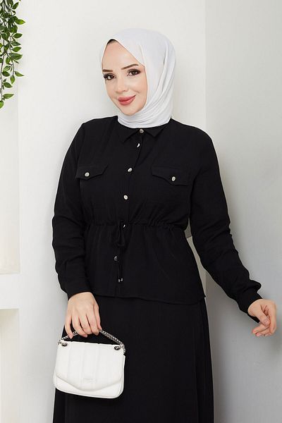 Tesettür Dünyası Elastic Waist Skirt Suit Tsd250164 Black
