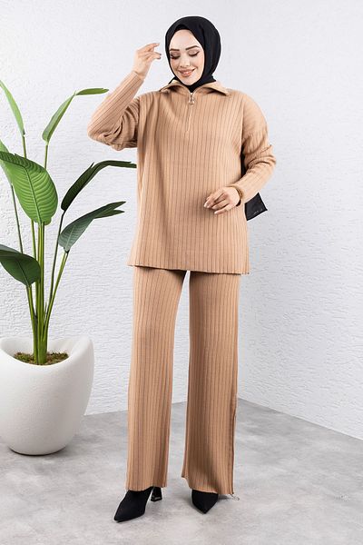 Tesettür Dünyası Σετ με φερμουάρ Mink Knitwear - TSD 240950