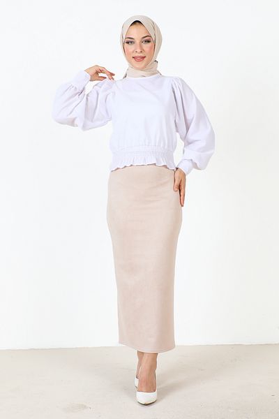 Tesettür Dünyası Suede Pencil Φούστα TSD0034 Μπεζ