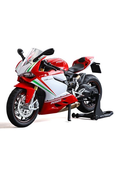 Choice White 1:12 Scale 1199 Motorcycle Toy Model Cars Alloy Diecast Shock Absorption Sound Light Chain Lin