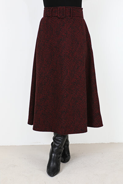 Tesettür Dünyası Patterned Winter Mevlana Skirt TSD231017 Claret Red