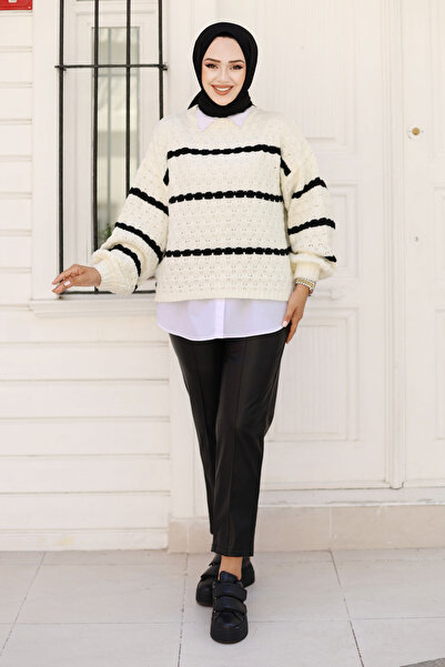 Tesettür Dünyası Black Leather Trousers - Front Button Detailed Tsd 240930