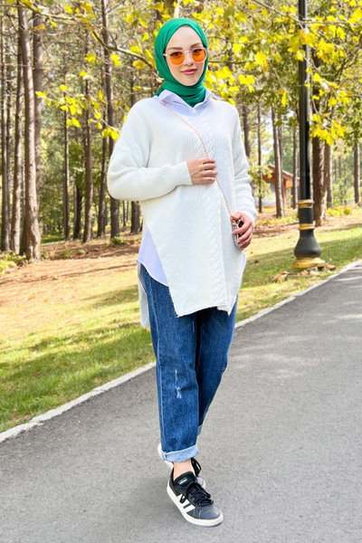 Tesettür Dünyası V-Neck Knitwear Tunic Tsd220907 White