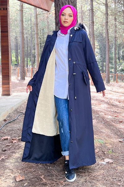 Tesettür Dünyası Παλτό Bondit με κρεμαστό μανίκι Tsd220826 Navy Blue