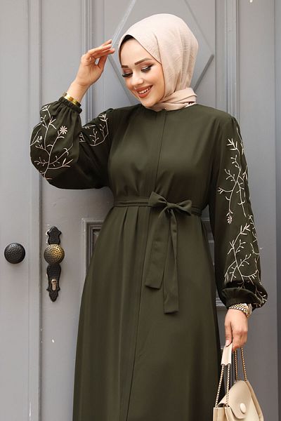 Tesettür Dünyası Κεντημένο μεγάλο μέγεθος Hijab Ferace - TSD240120