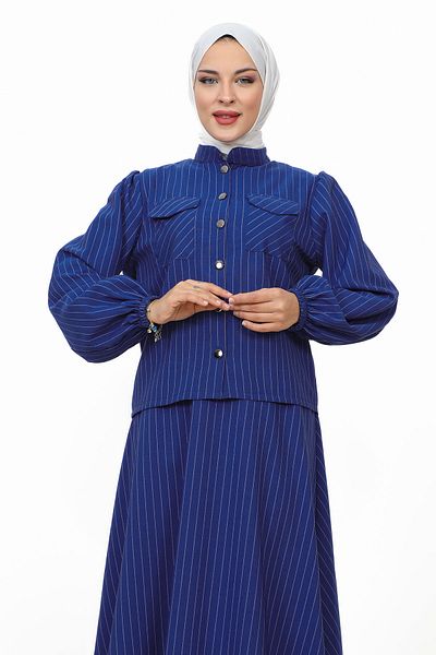 Tesettür Dünyası Hira Striped Skirt Suit TSD231203 Saks Blue