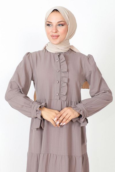 Tesettür Dünyası Tied Sleeve Hijab Dress TSD221207 Mink