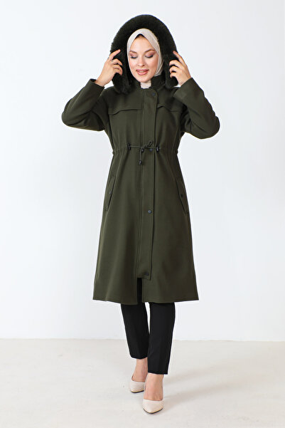 Tesettür Dünyası Kabát se skrytým zipem TSD230805 Khaki