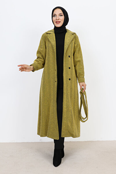 Tesettür Dünyası Double Breasted Collar Buttoned Cape TSD231111 Yellow