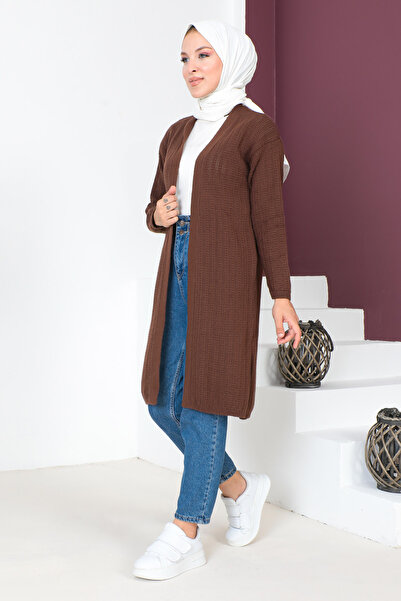 Tesettür Dünyası Thin Hole Knitwear Cardigan TSD230721 Brown