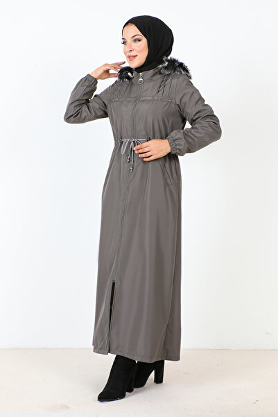 Tesettür Dünyası Full Length Coat with Snap Front TSD231012 Gray