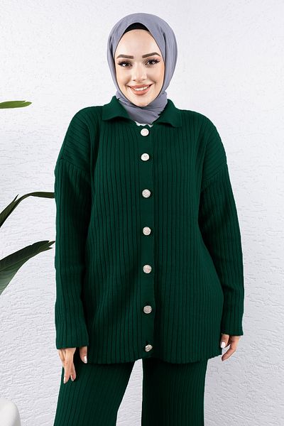 Tesettür Dünyası Front Button Knitwear Suit Tsd 240936   Emerald Green
