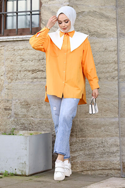 Tesettür Dünyası Sivri Yaka Feride Gömlek TSD240220 Hardal