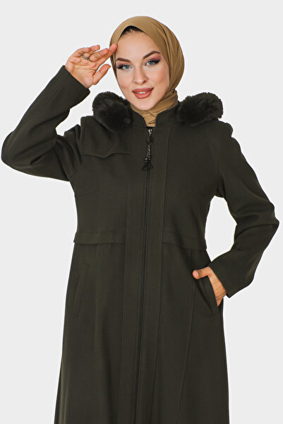 Tesettür Dünyası Kašmírový kabát na zip po celé délce TSD230913 Khaki