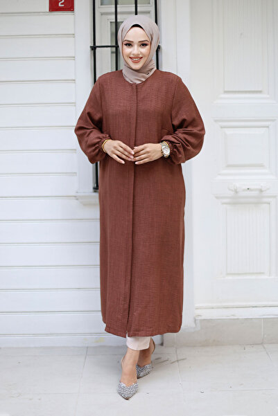 Tesettür Dünyası TSD 240817   Μοντέλο Καφέ Καπάκι Hijab με φερμουάρ