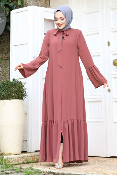 Tesettür Dünyası Handle Flywheel Collar Tie Detailed Hijab Ferace TSD240244