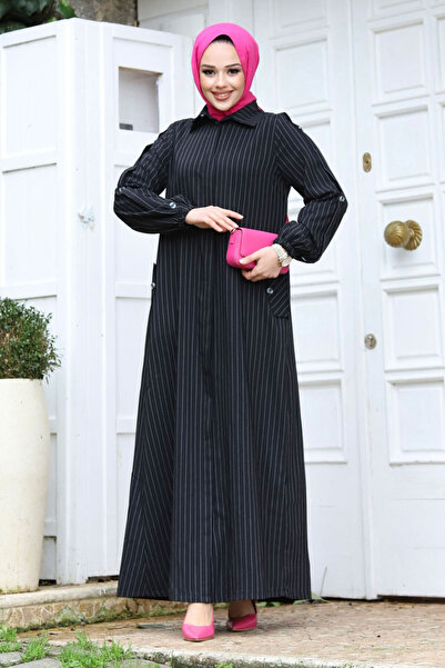 Tesettür Dünyası Hijab Ferace TSD with a pleat on the back240226 Black