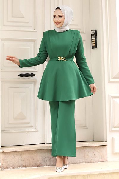 Tesettür Dünyası Chain Belted Crepe Suit TSD240305