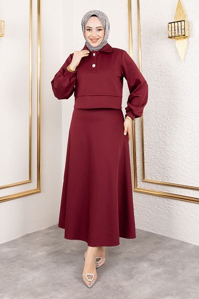 Tesettür Dünyası Scuba Impressed Suit Claret Red (Tsd 250131 )
