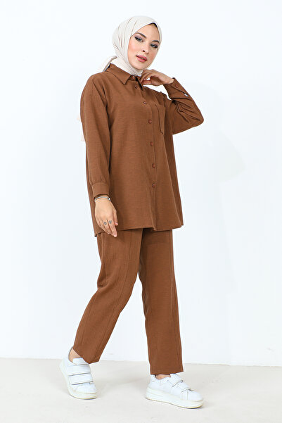 Tesettür Dünyası Tsd 231009   Model Brown Double Set - Pocket Detail
