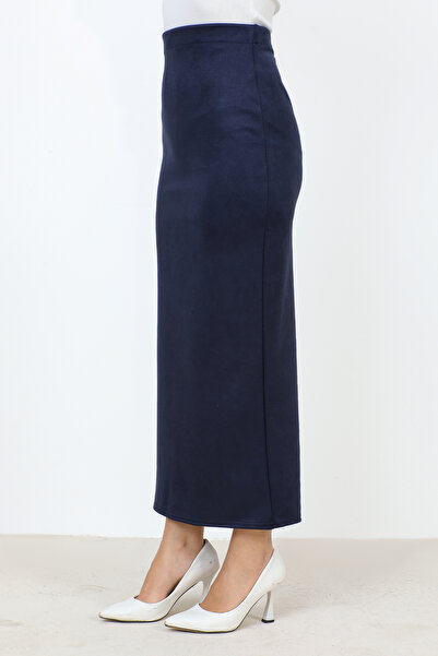 Tesettür Dünyası Σουέντ Pencil Φούστα TSD0034 Μπλε Navy