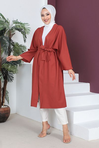 Tesettür Dünyası Πλακάκι Kimono με ζώνη μέσης TSD230511