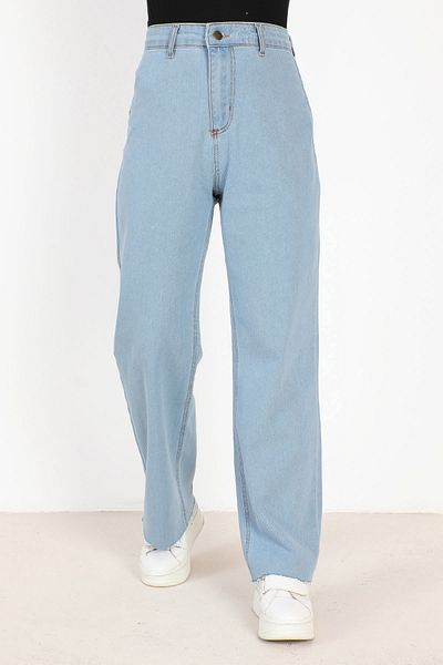 Tesettür Dünyası High Waist Wide Leg Jeans Trousers TSD231008 Light Blue