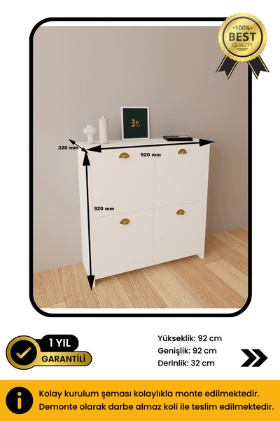 B3 Concept 4 Kapaklı 4 Raflı 1. Kalite Ayakkabılık Kapalı Çok Amaçlı Düşer Kapaklı Modern Ayakkabı Dolabı