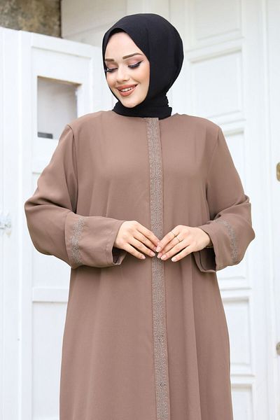 Tesettür Dünyası Large Size Front Embroidered Hijab Ferace TSD240245