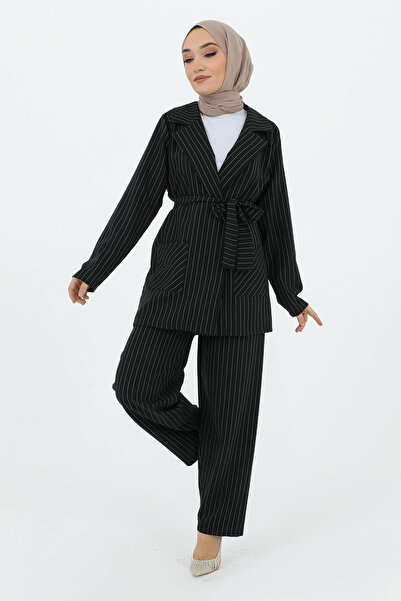 Tesettür Dünyası Maral kétsoros galléros öves dzseki öltöny TSD231211 fekete
