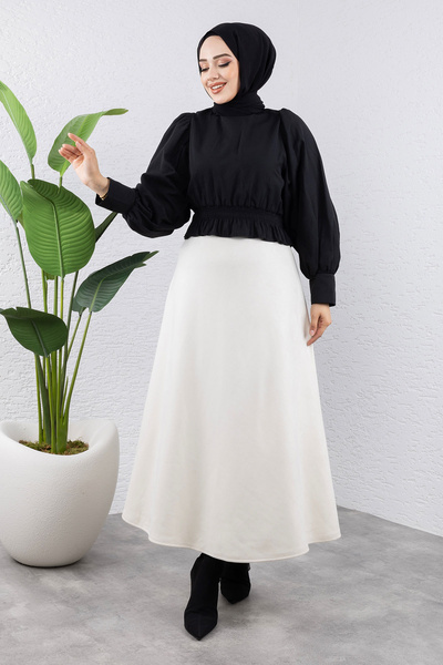 Tesettür Dünyası Ecru Suede Mevlana Sukně - Tsd0036