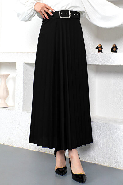 Tesettür Dünyası Belted Pleated Skirt Tsd220915 Black