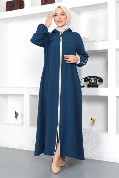 Tesettür Dünyası I؟ndigo Tesettür Ferace - نهاية الأكمام ملونة، Tsd 230415