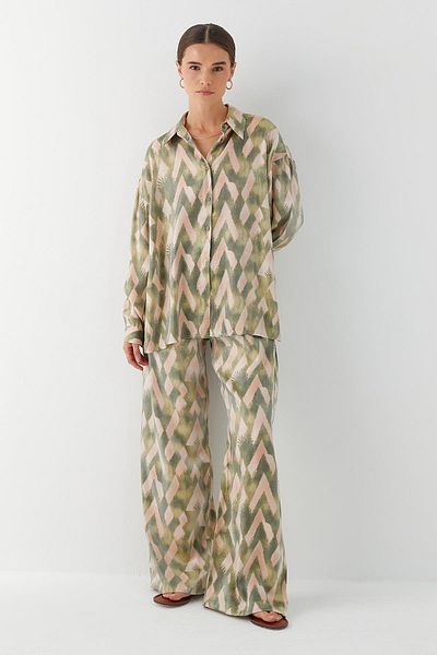 MARKALİSTE Flowy Patterned Suit Green