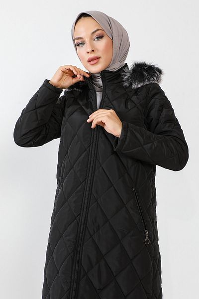 Tesettür Dünyası Long Quilted Coat TSD230923 Black