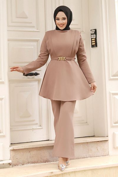 Tesettür Dünyası Chain Belted Crepe Suit TSD240305