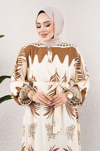 Tesettür Dünyası Φόρεμα Viscose Waterway με Ethnic Pattern - TSD 240955   Καφέ