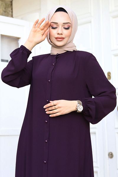 Tesettür Dünyası Φούστα με κουμπιά Frilly Hijab Ferace Tsd240243 Plum