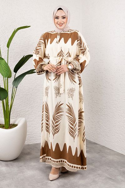 Tesettür Dünyası Φόρεμα Viscose Waterway με Ethnic Pattern - TSD 240955   Καφέ