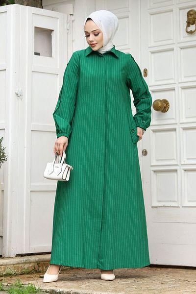 Tesettür Dünyası Hijab Ferace TSD με πιέτα στην πλάτη240226 Πράσινο