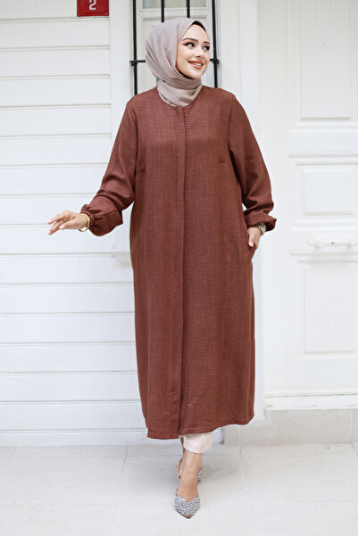 Tesettür Dünyası TSD 240817   Μοντέλο Καφέ Καπάκι Hijab με φερμουάρ