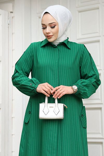 Tesettür Dünyası Hijab Ferace TSD με πιέτα στην πλάτη240226 Πράσινο