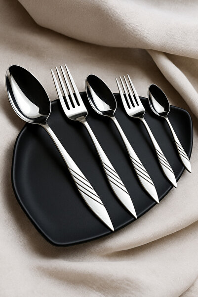 Gökdil Salkım 60 Vibe Steel Cutlery Set for 12 People with Steel & Boxed Fork...