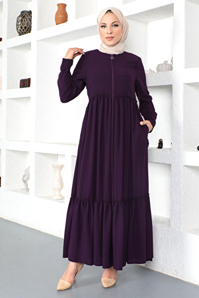 Tesettür Dünyası Flounce Hijab Abaya Tsd230335 Prune