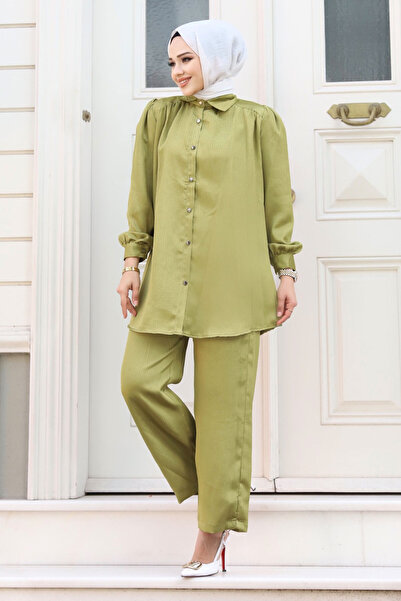 Tesettür Dünyası Jacquard and Neck Buttoned Double Suit - TSD240404