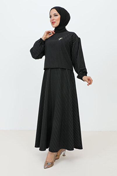 Tesettür Dünyası Gonca bross részletes szoknyaruha Tsd231204 fekete
