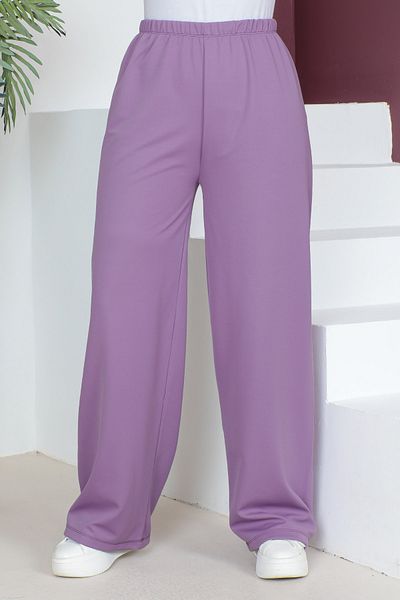Tesettür Dünyası Hose mit weitem Bein und elastischem Bund TSD230514 Flieder
